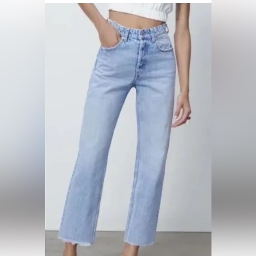 Zara light wash button fly straight leg jeans